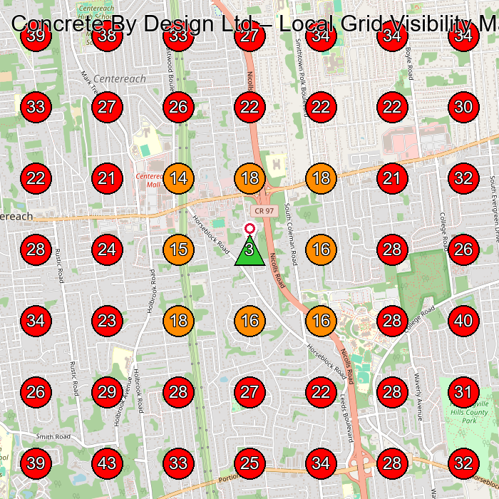 Concrete By Design Ltd GeoGrid visibility map for Concrete Contractor in Centereach